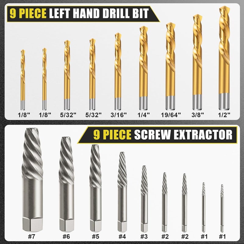 TOPEC Screw Extractor and Left Hand Drill Bit Set - 18 Piece Easy Out Bolt Extractor Kit for Removing Damaged Screws  Broken Bolts  Studs - Image 2
